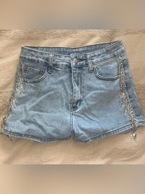 Windsor Light Blue Denim Silver Tassel Shorts
